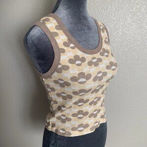 Social Scene Beige Flower Tank Top